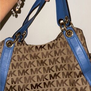 Michael Kors Tan and Blue Shoulder Bag
